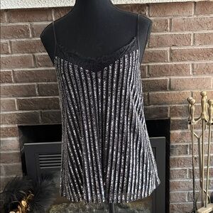 Cami NYC Black Camisole with Silver Vertical Beading
